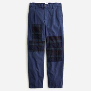 J.Crew pleated slouchy boyfriend chino pant with plaid/blackwatch patches sz 27